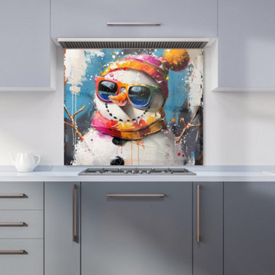 Warren Reed Designer Vibrant Snowman With Style Kitchen Splashback from B&Q