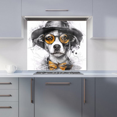 Warren Reed Designer Stylish Jack Russell In Hat Kitchen Splashback from B&Q