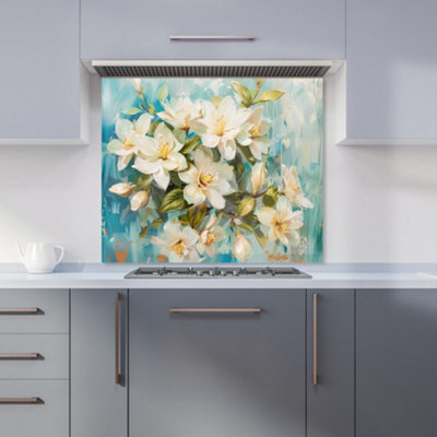 Warren Reed Designer Fresh Jasmine In Blue Hue Kitchen Splashback from B&Q