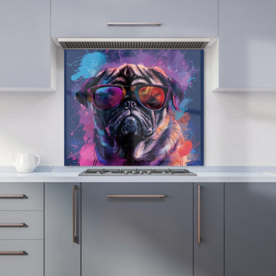 Warren Reed Designer Vibrant Pug In Sunglasses Kitchen Splashback from B&Q