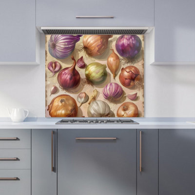 Warren Reed Designer Varieties Of Onions And Garlic Kitchen Splashback from B&Q