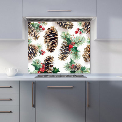 Warren Reed Designer Festive Pine Cones And Holly Kitchen Splashback