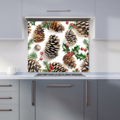 Warren Reed Designer Holiday Pine Cones And Berries Kitchen Splashback