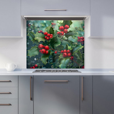 Warren Reed Designer Festive Holly With Dew-Kissed Berries Kitchen Splashback