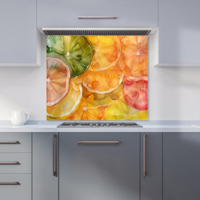 Warren Reed Designer Citrus Swirl: Vibrant And Abstract Kitchen Splashback from B&Q