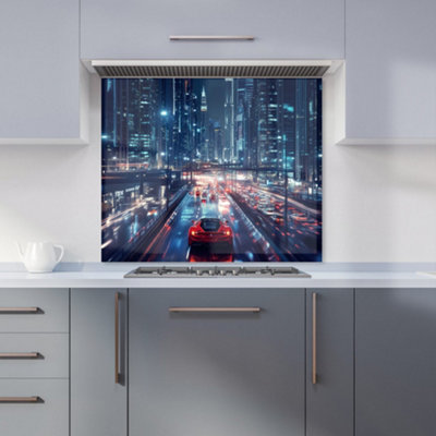 Warren Reed Designer Red Streak Through Nighttime Dubai Kitchen Splashback from B&Q