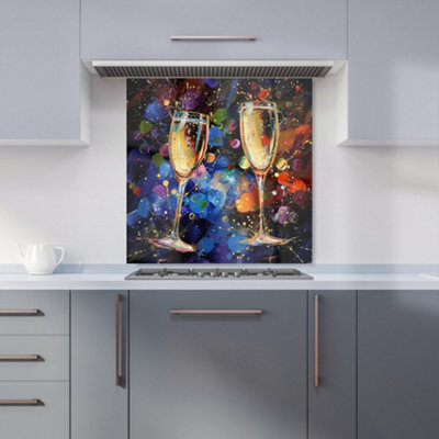 Warren Reed Designer Splashart Champagne Flutes Kitchen Splashback from B&Q