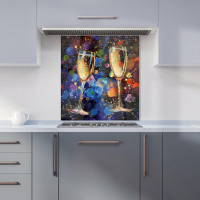 Warren Reed Designer Splashart Champagne Flutes Kitchen Splashback from B&Q