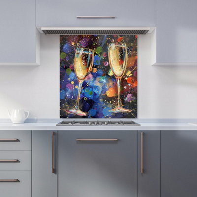 Warren Reed Designer Splashart Champagne Flutes Kitchen Splashback from B&Q