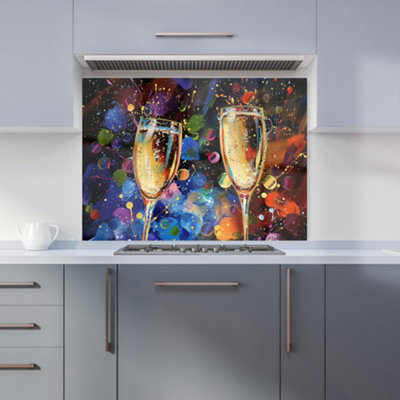 Warren Reed Designer Splashart Champagne Flutes Kitchen Splashback from B&Q