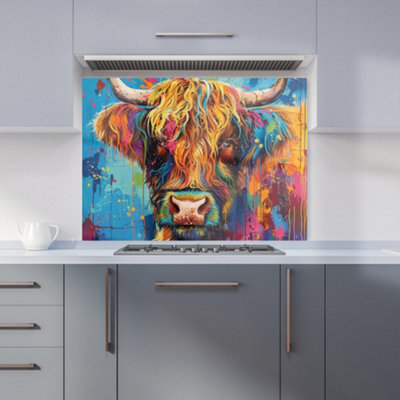 Warren Reed Designer Splashart Highland Cow Kitchen Splashback from B&Q