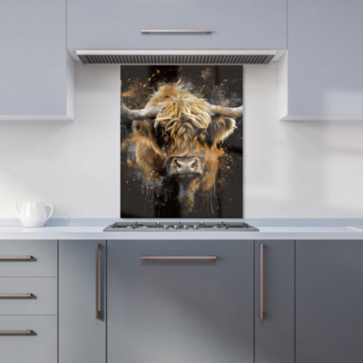 Warren Reed Designer Bronze Splashart Highland Cow Kitchen Splashback from B&Q