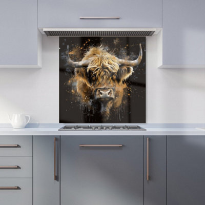 Warren Reed Designer Bronze Splashart Highland Cow Kitchen Splashback from B&Q