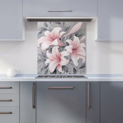 Warren Reed Designer Pink Lilies On Grey Kitchen Splashback from B&Q