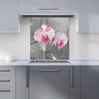 Warren Reed Designer Pink Orchids Splashart Kitchen Splashback from B&Q
