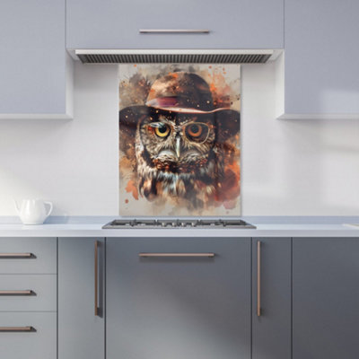 Warren Reed Designer Owl With Hat And Glasses Kitchen Splashback from B&Q