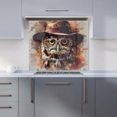 Warren Reed Designer Owl With Hat And Glasses Kitchen Splashback from B&Q