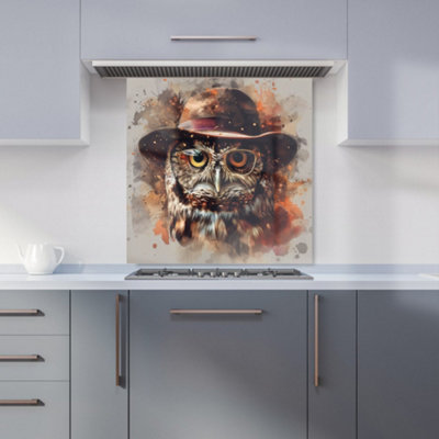 Warren Reed Designer Owl With Hat And Glasses Kitchen Splashback from B&Q