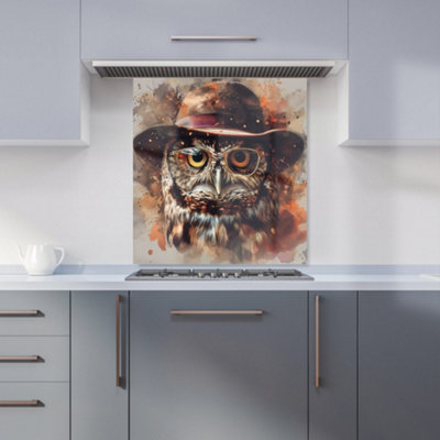 Warren Reed Designer Owl With Hat And Glasses Kitchen Splashback from B&Q