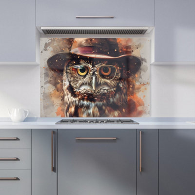 Warren Reed Designer Owl With Hat And Glasses Kitchen Splashback from B&Q