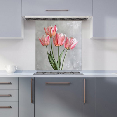 Warren Reed Designer Painted Pink Tulips Kitchen Splashback from B&Q