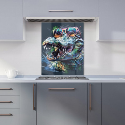 Warren Reed Designer Crocodile In Glasses Splashart Kitchen Splashback from B&Q