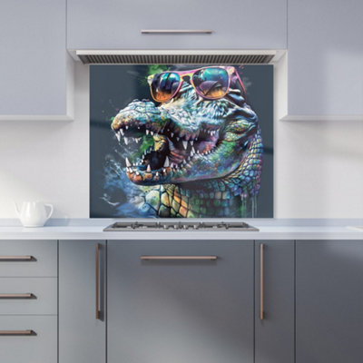 Warren Reed Designer Crocodile In Glasses Splashart Kitchen Splashback from B&Q