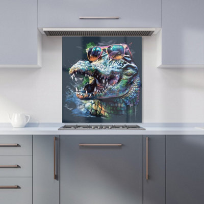 Warren Reed Designer Crocodile In Glasses Splashart Kitchen Splashback from B&Q