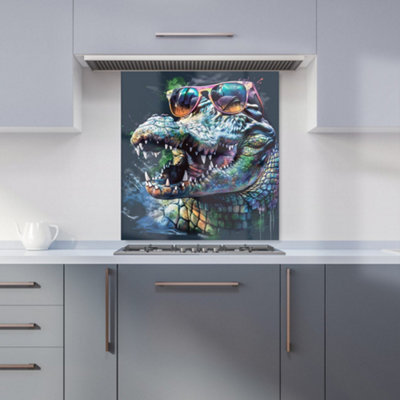 Warren Reed Designer Crocodile In Glasses Splashart Kitchen Splashback from B&Q