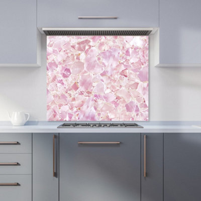 B&Q -  Light Pink Quartz Effect Premium Glass Kitchen Splashback W600mm X H650mm
