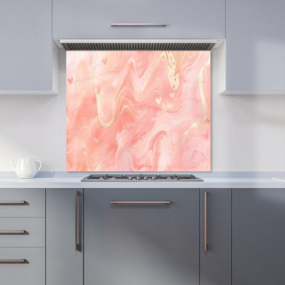 Warren Reed Designer Salmon Pink Hearts Marble Effect Kitchen Splashback from B&Q