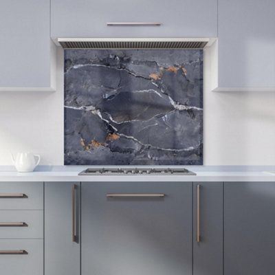 Warren Reed Designer Polished Slate Grey Quartz Effect Kitchen Splashback from B&Q