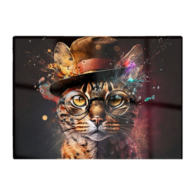 B&Q -  Bengal Cat With Glasses Splashart Chopping Board