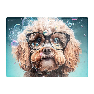 Warren Reed Designer Cavapoo Dog With Glasses Splashart Chopping Board from B&Q