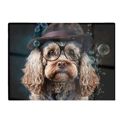 Warren Reed Designer Cockapoo Dog With Glasses Splashart Chopping Board from B&Q
