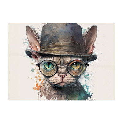 B&Q -  Devon Rex Cat With Glasses Splashart Chopping Board