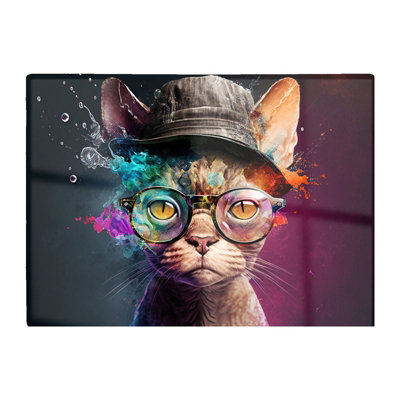 B&Q -  Devon Rex Cat With Hat Splashart Chopping Board