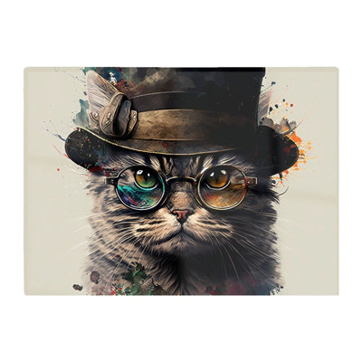 B&Q -  Cat With Glasses And Hat Splashart Chopping Board