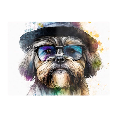 Warren Reed Designer Lhasa Apso Dog With Glasses Splashart Chopping Board from B&Q