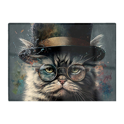 B&Q -  Selkirk Rex Cat With Glasses Splashart Chopping Board