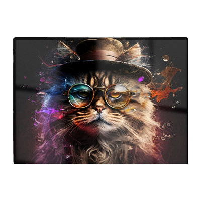 Warren Reed Designer Siberian Cat With Glasses Splashart Chopping Board from B&Q