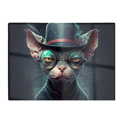 Warren Reed Designer Sphynx Cat With Glases Splashart Chopping Board from B&Q