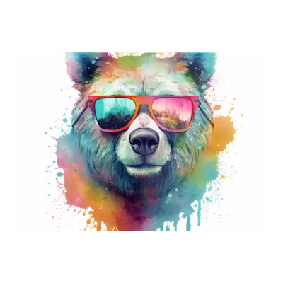 Warren Reed Designer Splashart Colourful Bear In Glasses Chopping Board from B&Q