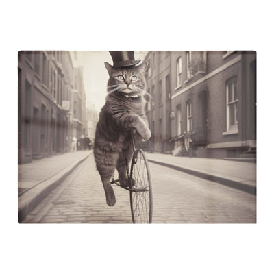 Warren Reed Designer Victorian Cat Riding A Bike Chopping Board from B&Q