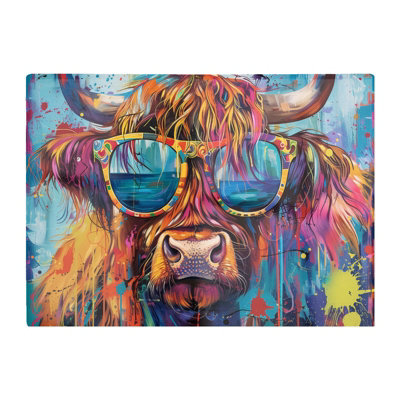 Warren Reed Designer Splashart Highland Cow With Glasses Chopping Board from B&Q