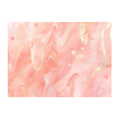 B&Q -  Salmon Pink Hearts Marble Effect Chopping Board