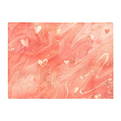 B&Q -  Salmon Pink With Hearts Marble Effect Chopping Board