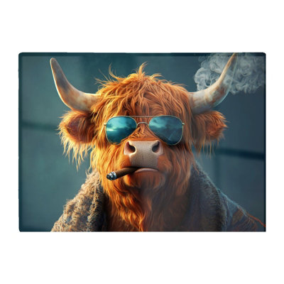 Warren Reed Designer Highland Cow With Glasses Glass Chopping Board from B&Q