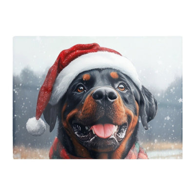 Warren Reed Designer Christmas Rottweiler Glass Chopping Board from B&Q