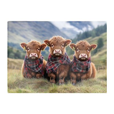 B&Q -  Trio Of Baby Highland Cows Glass Chopping Board